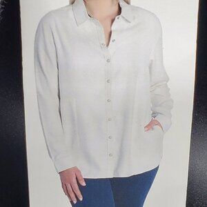 NWT: JACHS Girlfriend White Snap-Closure Long-Sleeve Collared Women's Shirt, XL